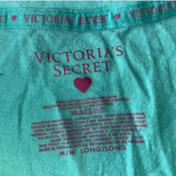 Victorias Secret Mint Green Cotton Pajama Set Long Sleeve Button Up Pants M Long - Picture 6 of 6